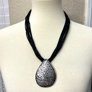 Scroll & Dot NEW silver charm and black corded necklace adjustable length